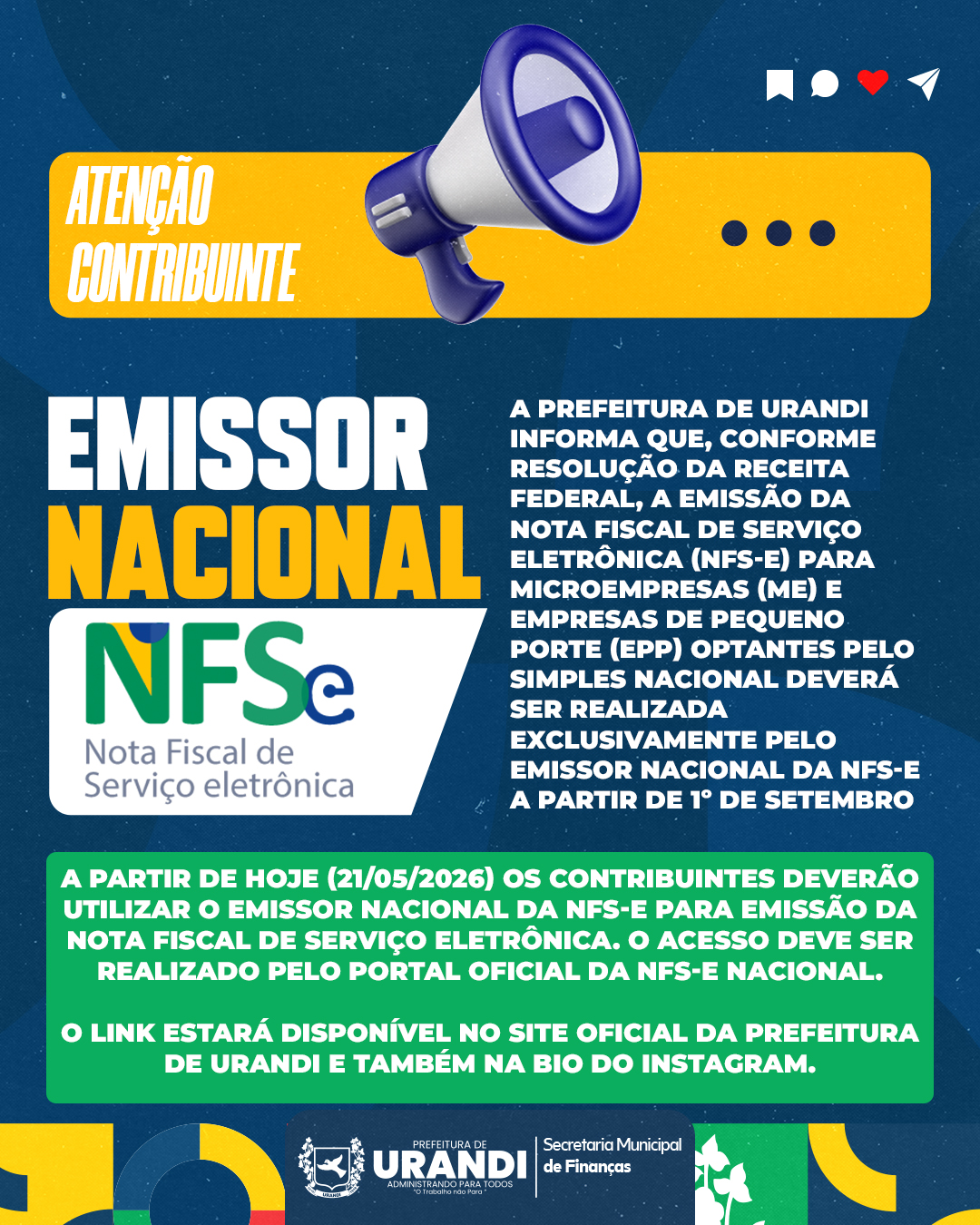 Prefeitura de Urandi orienta contribuintes sobre novo sistema de emissão da NFS-e