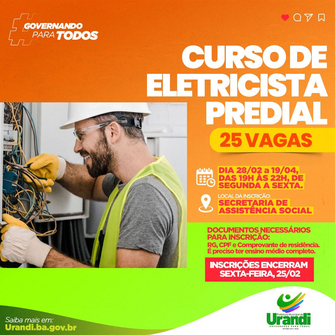 Município de Urandi realizará curso ministrado pelo SENAI e com emissão de certificado.