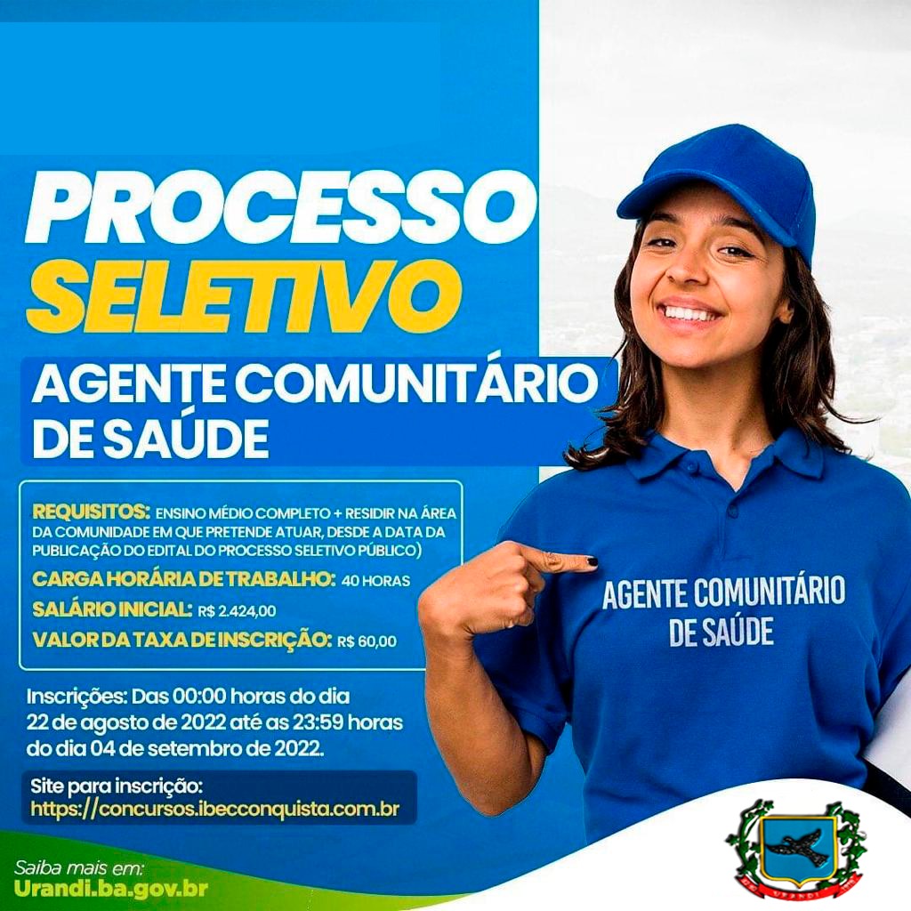 Prefeitura Municipal de Urandi realizará processo seletivo para Agente Comunitário de Saúde.