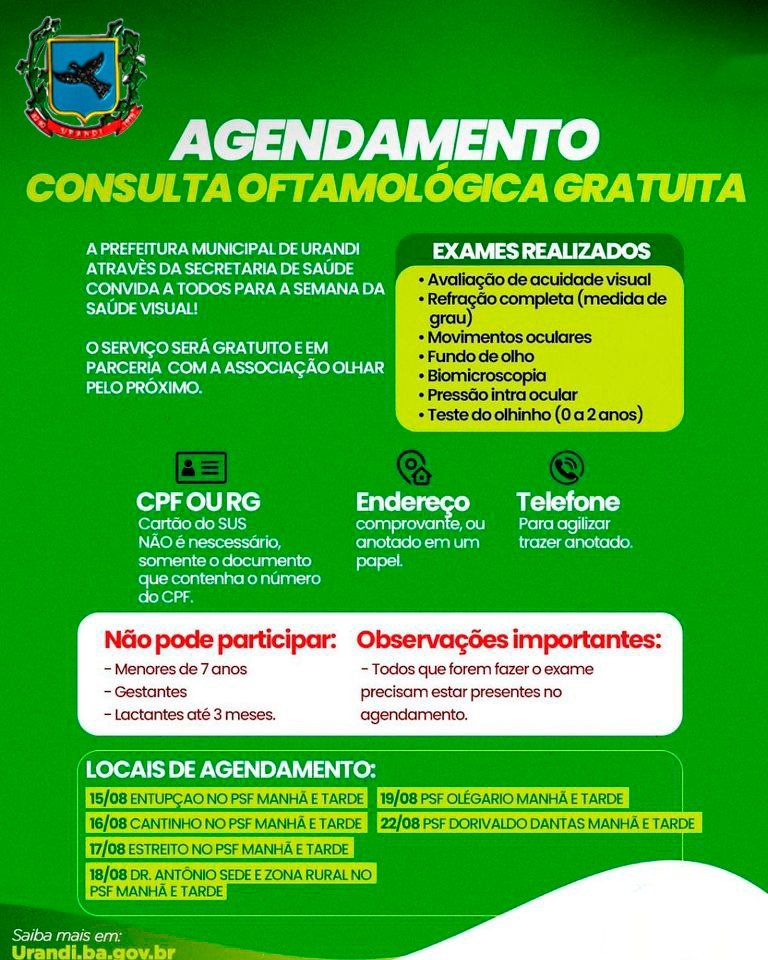 Prefeitura de Urandi realiza a Semana da Saúde Visual em todo município.