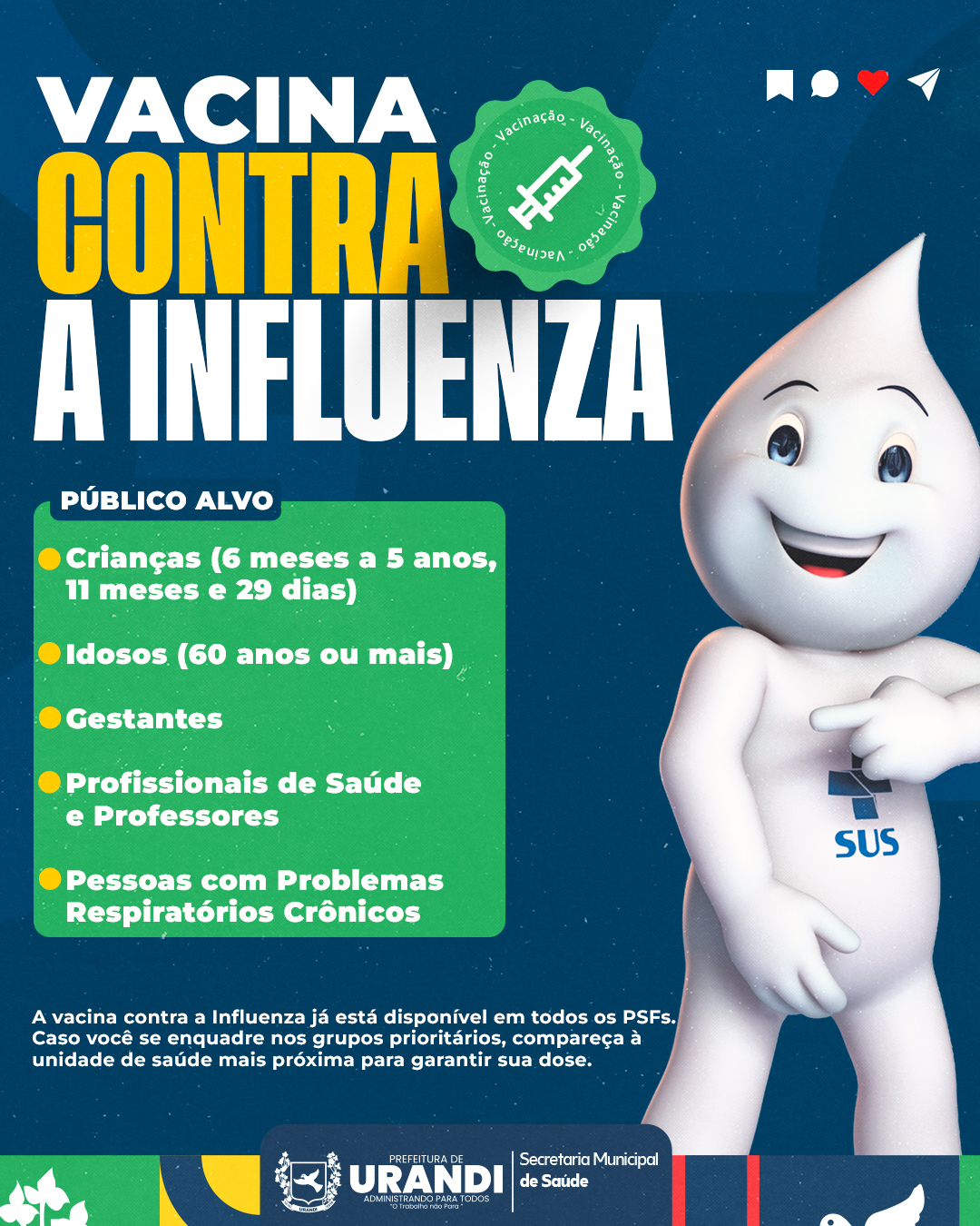 Campanha de vacinação contra a Influenza segue em andamento em Urandi