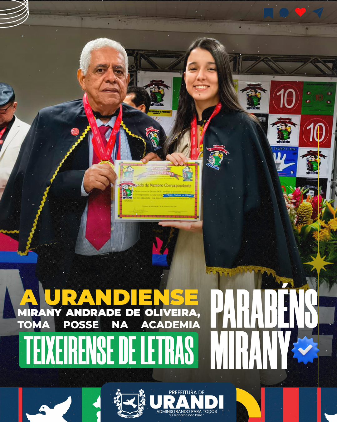 Urandiense Mirany Andrade de Oliveira toma posse como membro correspondente da Academia Teixeirense de Letras